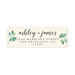 Chic Script Green Foliage Wedding Return Address Label