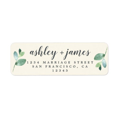 Chic Script Green Foliage Wedding Return Address Label