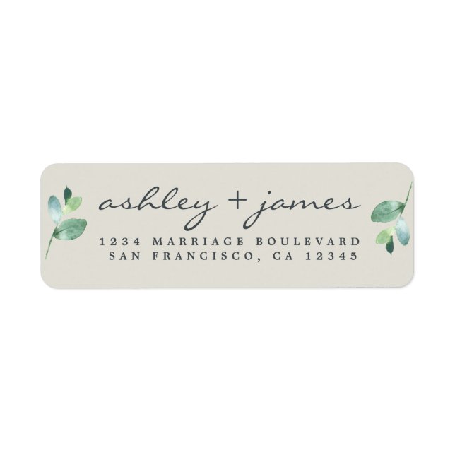 Chic Script Green Foliage Wedding Return Address  Label (Front)