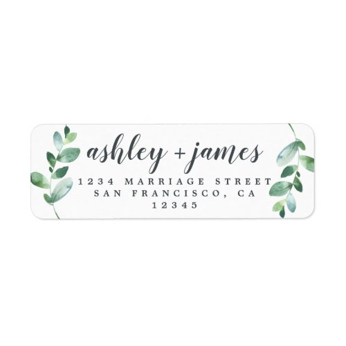 Chic Script Green Foliage Wedding Return Address   Label