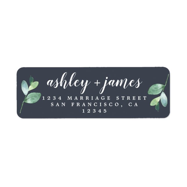 Chic Script Green Foliage Wedding Return Address Label (Front)