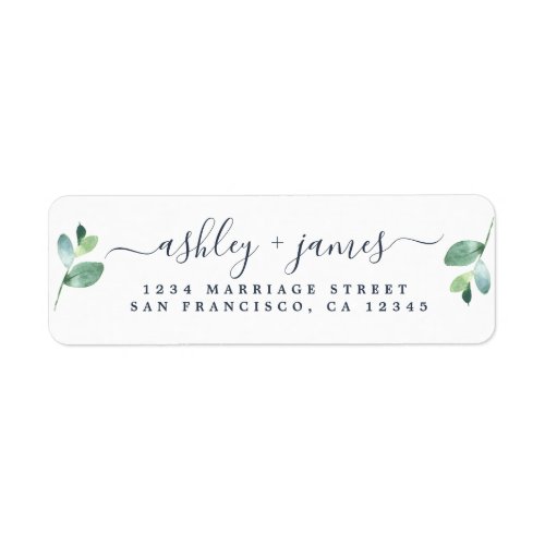 Chic Script Green Foliage Wedding Return Address Label