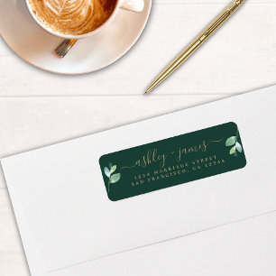 Chic Script Green Foliage Wedding Return Address Label