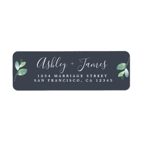 Chic Script Green Foliage Wedding Return Address Label