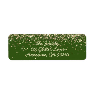 Chic Script Green Glitter Wedding Return Address Label