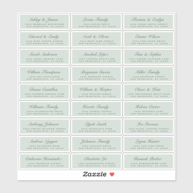 Chic Script Green Wedding Guest Address Labels (Sheet)