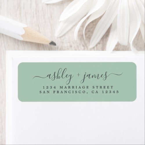 Chic Script Green Wedding Return Address Label