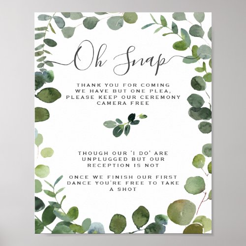 Chic Script Greenery Eucalyptus Unplugged Wedding Poster