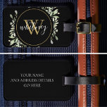 Chic Script Greenery Gold Monogram Black Luggage Tag<br><div class="desc">Featuring delicate watercolor leaves greenery,  this chic girly design can be personalized with your gold monogram initial. Designed by Thisisnotme©</div>