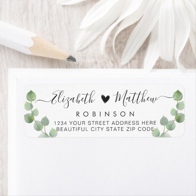 Chic Script Greenery Wedding Return Address Label (Insitu)