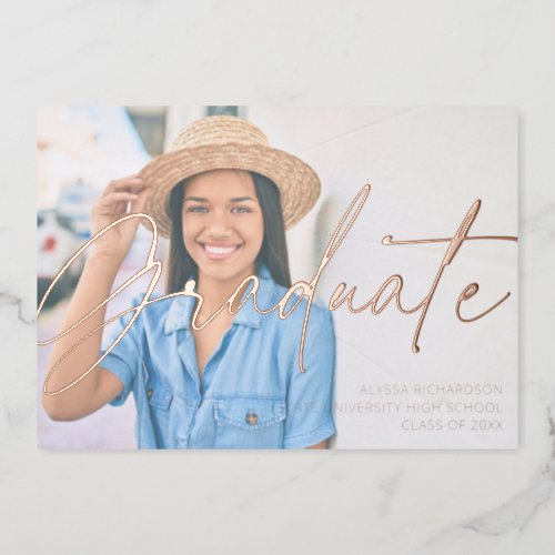  Chic Script H Photo Graduation Party Foil Invitation