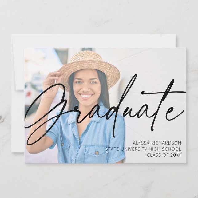  Chic Script H Photo Graduation Party Green Invitation (Front)