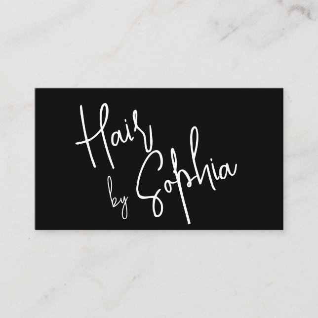 Chic Script Hair Stylist Black Business Card (Front)