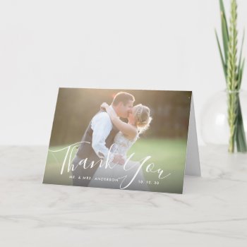 Chic Script Hand Lettered Photo Wedding Thank You Card by monogramgallery at Zazzle