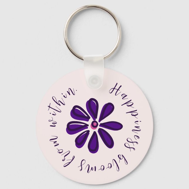 Chic Script -Happiness Blooms From Within - Flower Keychain (Front)