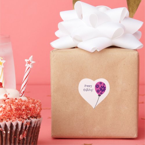 Chic Script Happy Birthday Pink Balloon Heart Sticker