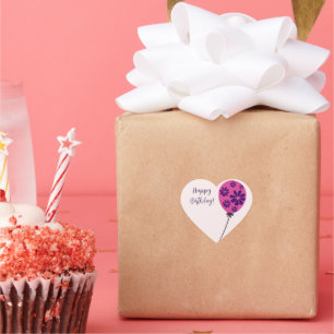 Chic Script Happy Birthday! Pink Balloon Heart Sticker