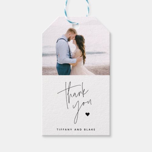 Chic Script Heart Wedding Thank You Photo Gift Tag