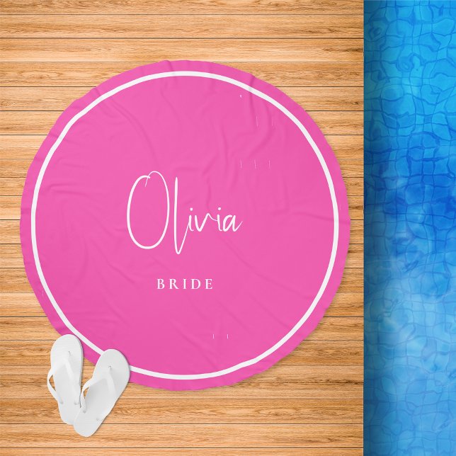 Chic Script Hot Pink Bride Beach Towel (Creator Uploaded)