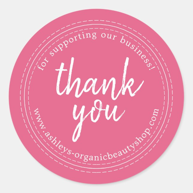 Chic Script Hot Pink Business Thank You Label (Front)
