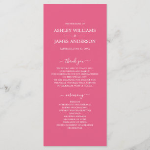 Chic Script Hot Pink Simple Minimal Wedding Program