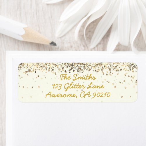 Chic Script Ivory Glitter Wedding Return Address Label