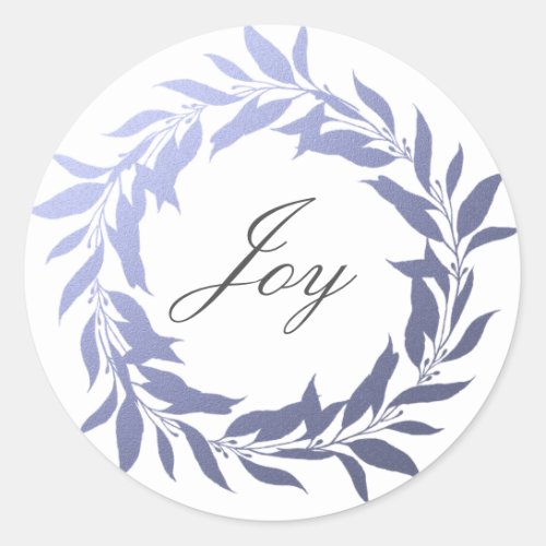 Chic Script Joy Blue Foil Wreath Christmas Classic Round Sticker