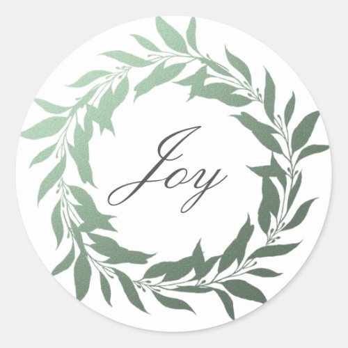 Chic Script Joy Green Foil Wreath Christmas Classic Round Sticker