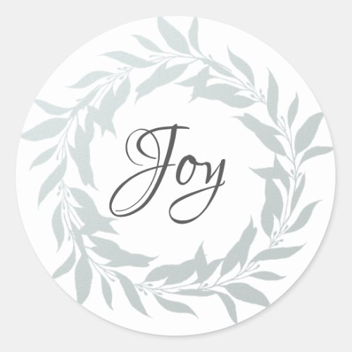 Chic Script Joy Light Blue Foil Wreath Christmas Classic Round Sticker