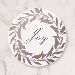 Chic Script Joy Purple Foil Wreath Christmas Class Favor Tags