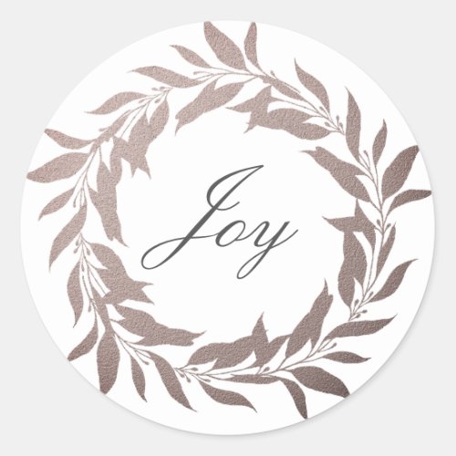 Chic Script Joy Purple Gray Wreath Christmas Classic Round Sticker