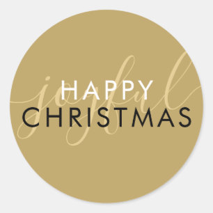 Chic Script Joyful Modern Happy Christmas Gold Classic Round Sticker