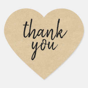 Chic Script Kraft Paper Thank You Gift Heart Label