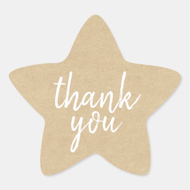 Chic Script Kraft Paper Thank You Gift Star Label (Front)