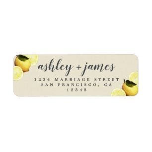 Chic Script Lemon Slice Wedding Return Address Label