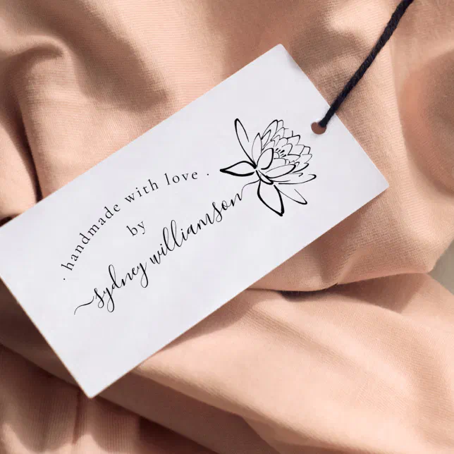 Chic Script Lotus Flower Custom Handmade With Love Rubber Stamp | Zazzle