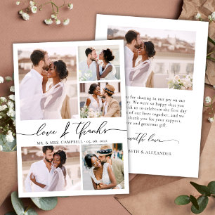 Chic Script Love and Thanks Photo Collage Wedding Thank You Card