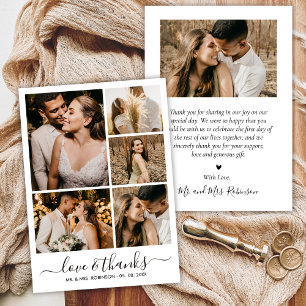 Chic Script Love and Thanks Photo Collage Wedding Thank You Card