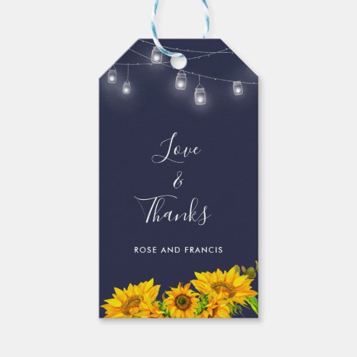 Chic Script Love  Thanks Sunflower Rustic Wedding Gift Tags