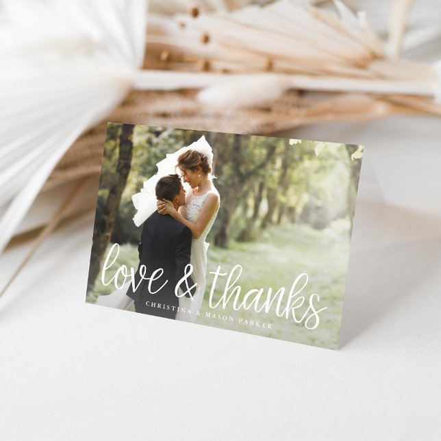 Chic Script | Love & Thanks Wedding Photo Letterpress Thank You Card (Creator Uploaded)