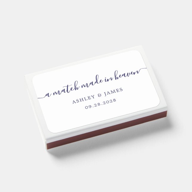 Chic Script Match Made in Heaven Navy Blue Wedding (Front Closed)