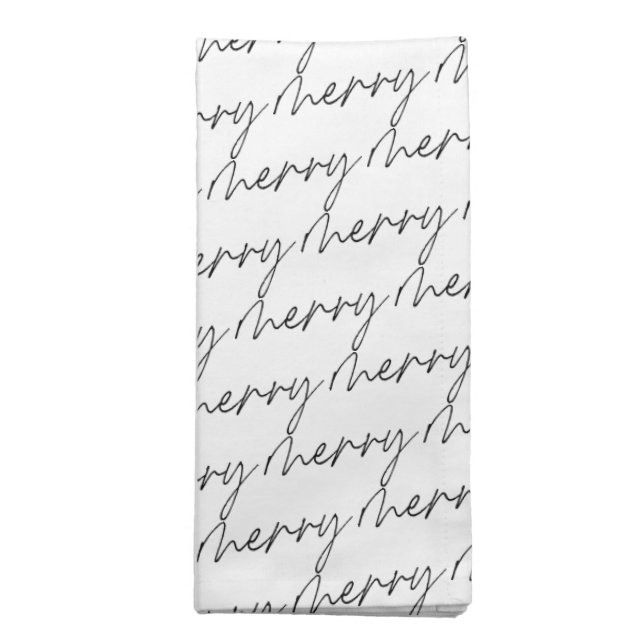 Chic Script Merry Typography Pattern Holiday Cloth Napkin (Folded)