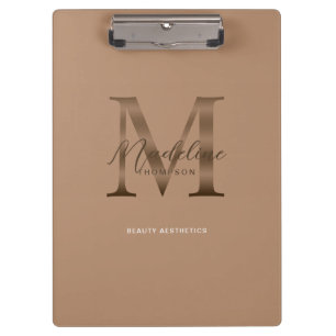 Chic Script Metallic Taupe Gold Monogram Clipboard