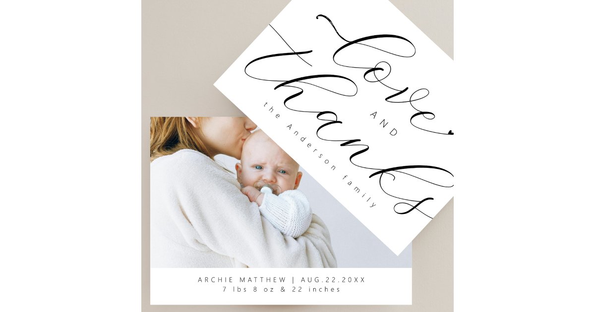 Chic Script Minimal Love Thanks Photo Baby Shower Thank You Card | Zazzle