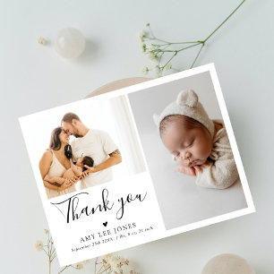 Chic Script Minimalist Photo New Baby Thank You Postcard