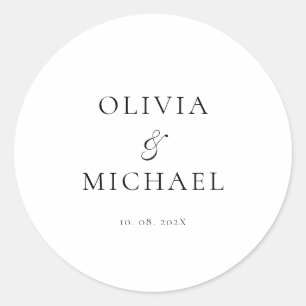 Chic Script Minimalist Wedding Classic Round Sticker