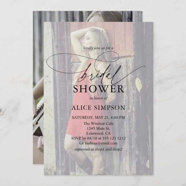 Chic Script Modern Photo Bridal Shower Invitation (Front/Back)