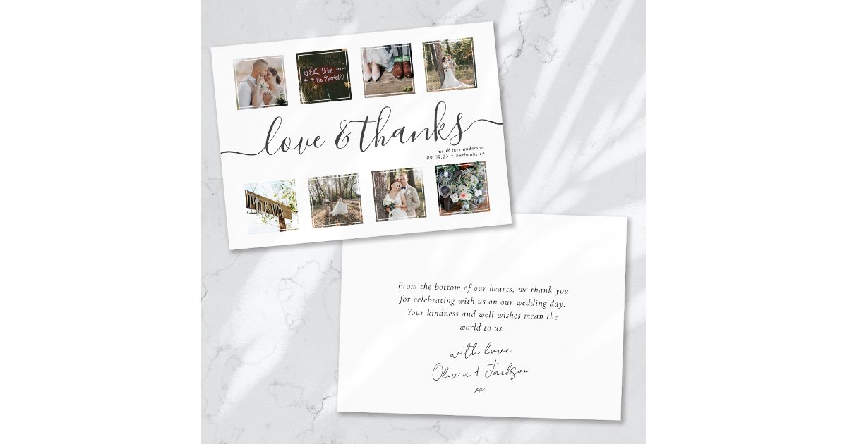 Chic Script Modern Photo Collage Wedding Thank You Card | Zazzle