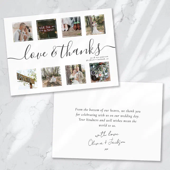 Chic Script Modern Photo Collage Wedding Thank You Card | Zazzle