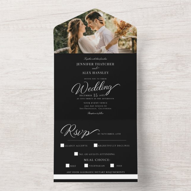 Chic Script Modern Wedding All In One Invitation (Inside)